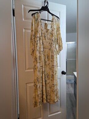 Lucky Brand Yellow Floral Boho Midi Dress